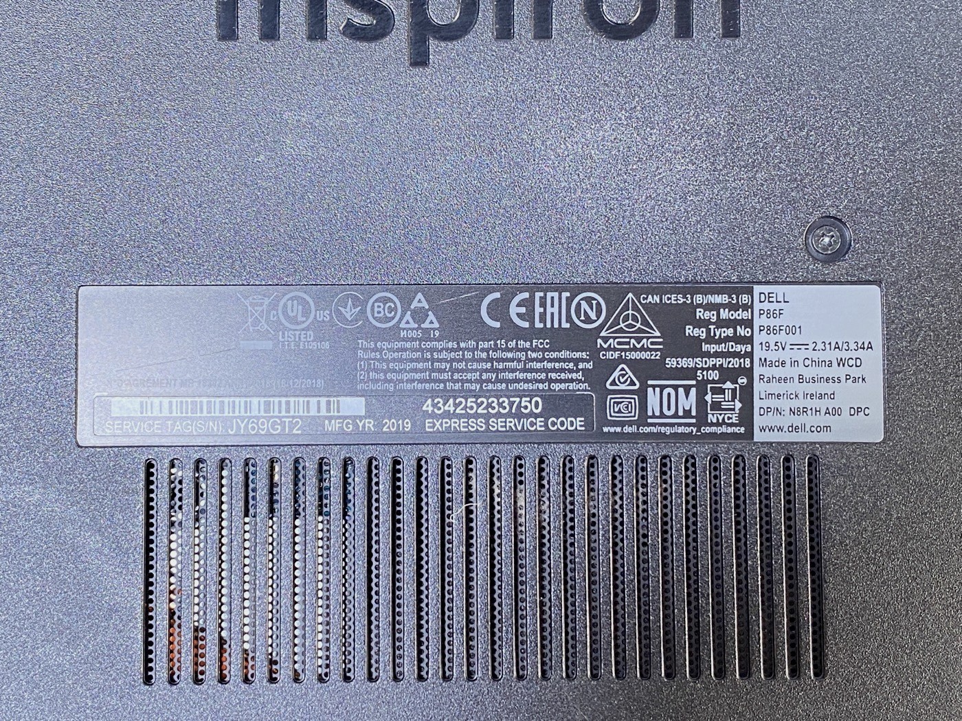 【中古・現状渡し】DELL inspiron P86F001 #2 - 画像 (6)